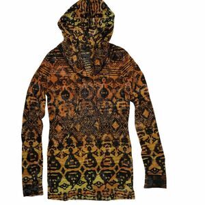 V Cristina Orange Ink Blot Print Studded Long Sleeve Hoodie Shirt Size Medium